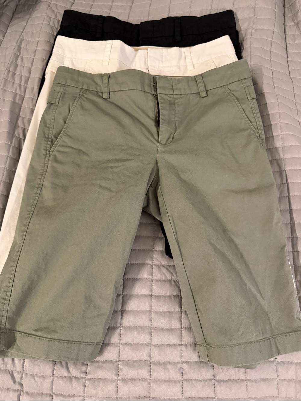 Vince Olive Green black and White chino Bermudas 3 pair set